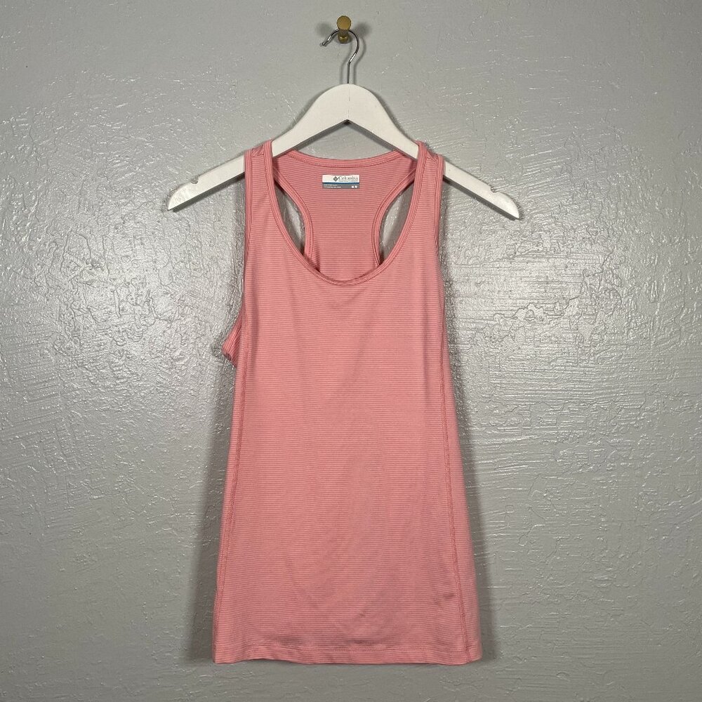 Columbia Women M Pink Stripe Racerback Tank Top Athletic Workout Outdoor